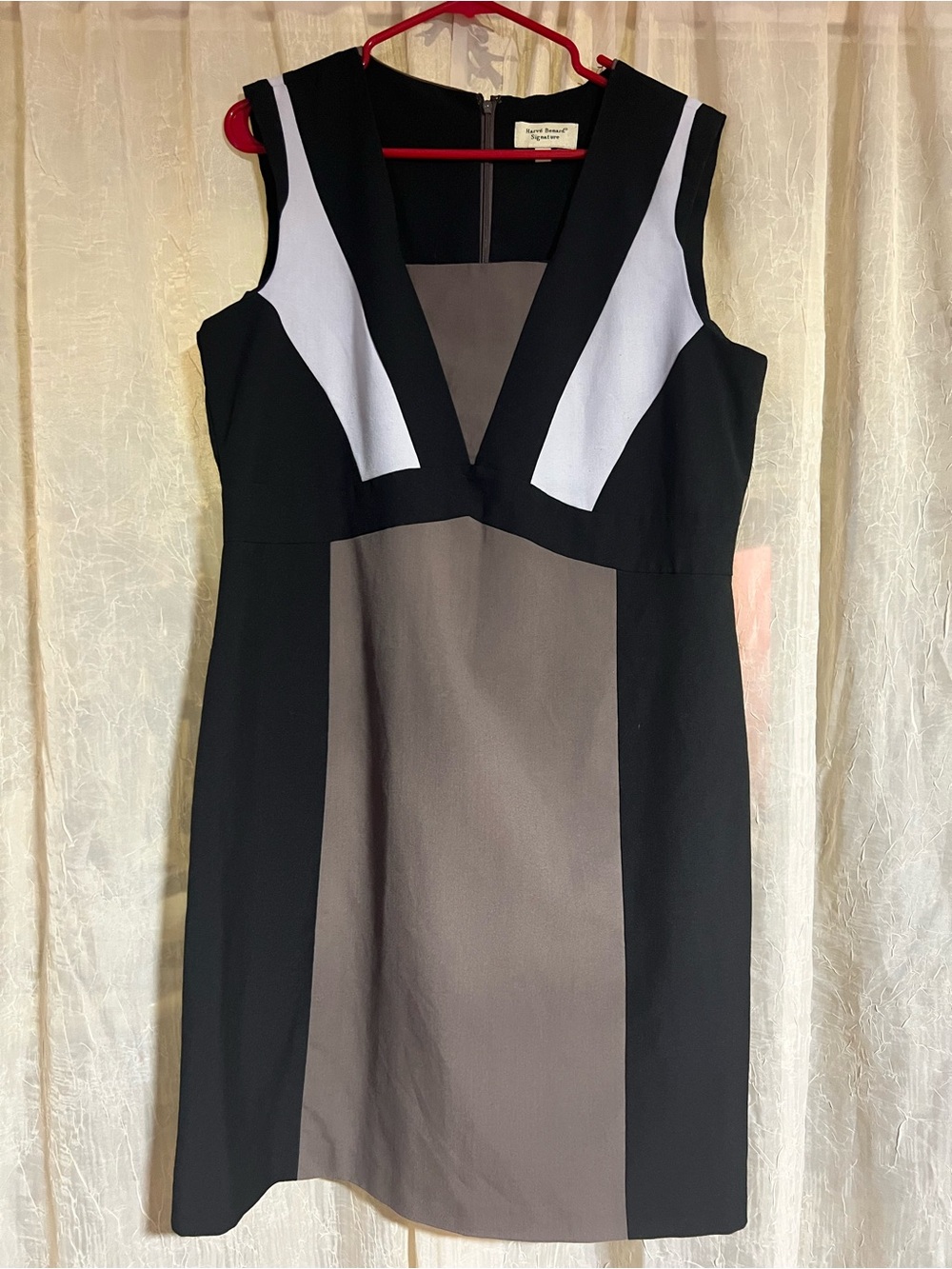 Harve Benard Black, Taupe & White Colorblock V-Neck Dress